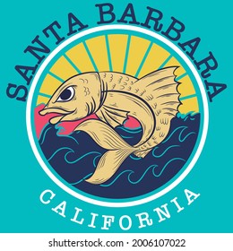 Cool fish design in circle and text Santa Barbara California in college design for fashion