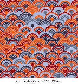 Cool fish scales squama background, vector seamless fabric pattern, tiled textile print. Typical chinese squama scales seamless arc tiles graphics. Snake skin pattern.