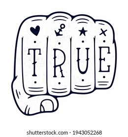 Cool fist sticker. Black vector illustration. 