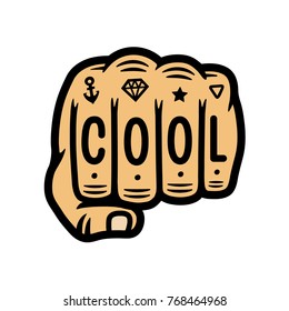 Cool fist sticker. Colorful vector illustration. 