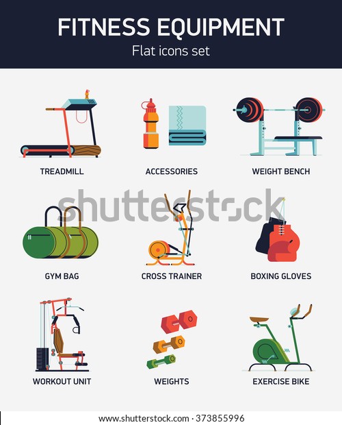 Cool Fitness Gym Exercise Equipment Items Stock Vector