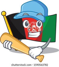 Cool flag afghanistan Scroll cartoon character design with baseball
