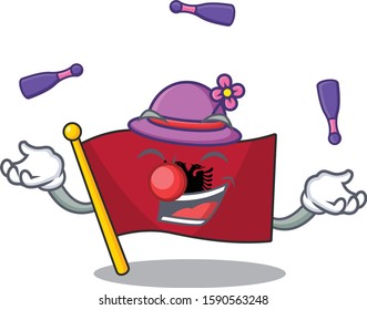 cool flag albania Scroll mascot cartoon style playing Juggling