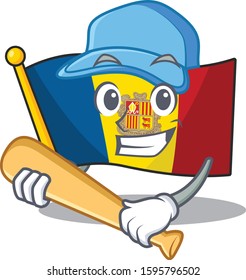 Cool flag andorra Scroll cartoon character design with baseball