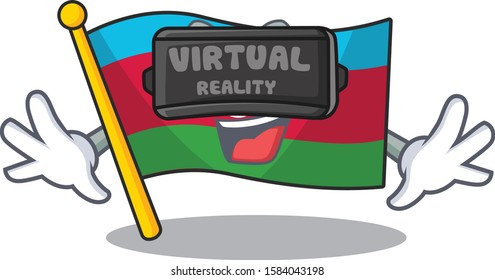 cool flag azerbaijan character in Virtual reality headset