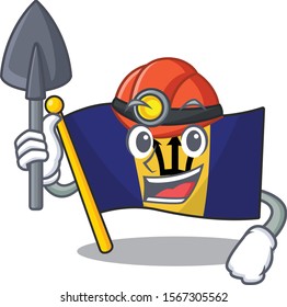 Cool flag barbados Miner cartoon mascot illustration style