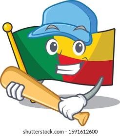 Cool flag benin Scroll cartoon character design with baseball
