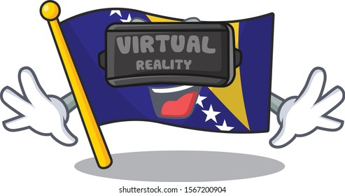 Cool flag bosnia character in Virtual reality headset