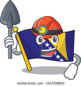 Cool flag bosnia Miner cartoon mascot illustration style