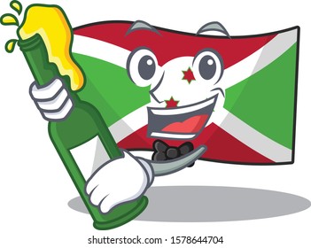 Cool flag burundi with beer mascot cartoon style