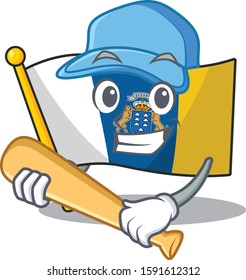 Cool flag canary island Scroll cartoon character design with baseball
