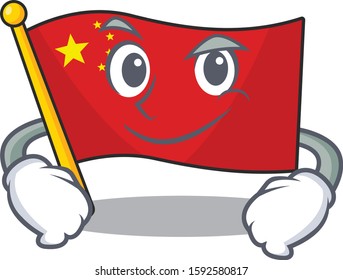 Cool flag china Scroll mascot character with Smirking face