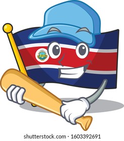 Cool flag costa rica Scroll cartoon character design with baseball