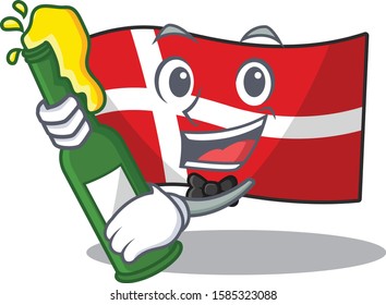Cool flag denmark with beer mascot cartoon style
