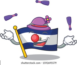 cool flag el salvador Scroll mascot cartoon style playing Juggling