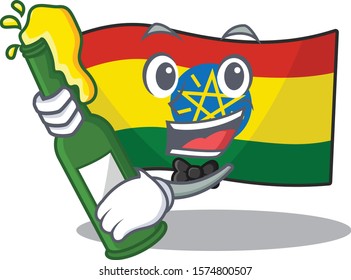 Cool flag ethiopia with beer mascot cartoon style