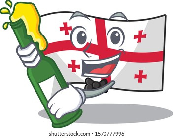 Cool flag georgia with beer mascot cartoon style