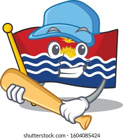 Cool flag kiribati Scroll cartoon character design with baseball