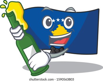 Cool flag kosovo with beer mascot cartoon style