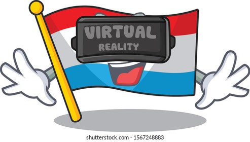 cool flag luxembourg character in Virtual reality headset