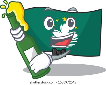 Cool flag macau with beer mascot cartoon style