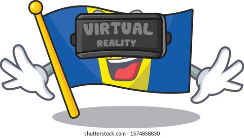 cool flag madeira character in Virtual reality headset