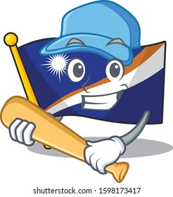 Cool flag marshall island Scroll cartoon character design with baseball