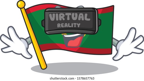 cool flag mauritania character in Virtual reality headset