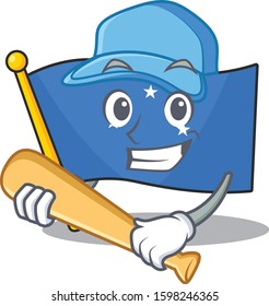Cool flag micronesia Scroll cartoon character design with baseball