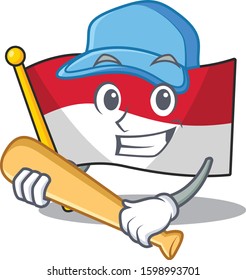 Cool flag monaco Scroll cartoon character design with baseball