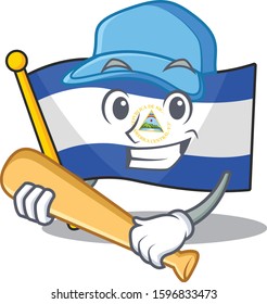 Cool flag nicaragua Scroll cartoon character design with baseball