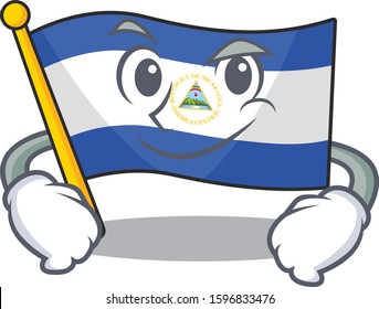 Cool flag nicaragua Scroll mascot character with Smirking face