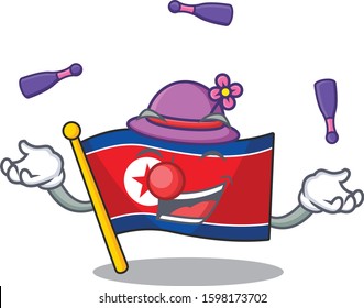 cool flag north korea Scroll mascot cartoon style playing Juggling