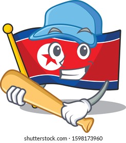 Cool flag north korea Scroll cartoon character design with baseball