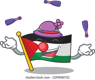 cool flag palestine Scroll mascot cartoon style playing Juggling