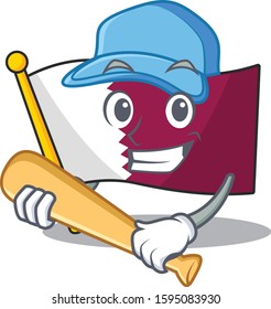 Cool flag qatar Scroll cartoon character design with baseball
