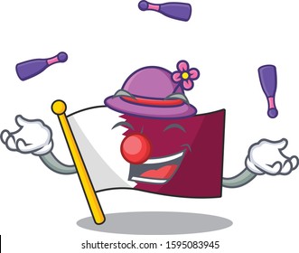 cool flag qatar Scroll mascot cartoon style playing Juggling