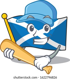 Cool flag scotland Scroll cartoon character design with baseball