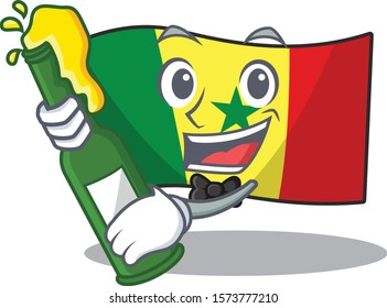 Cool Flag Senegal with beer mascot cartoon style