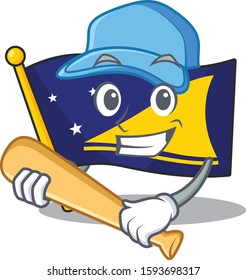 Cool flag tokelau Scroll cartoon character design with baseball