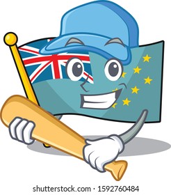 Cool flag tuvalu Scroll cartoon character design with baseball