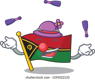 cool flag vanuatu Scroll mascot cartoon style playing Juggling