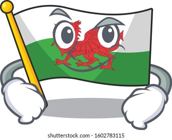Cool flag wales Scroll mascot character with Smirking face