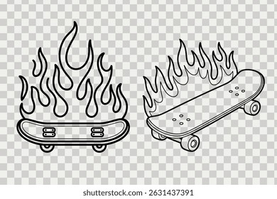 Cool flame skateboard vector art for T-shirts, stickers, posters, and edgy print designs.








