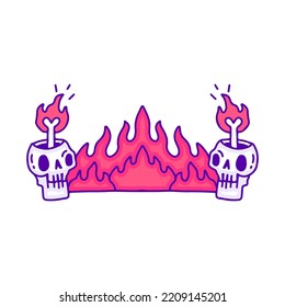 Cool flaming skull head doodle art, illustration for t-shirt, sticker, or apparel merchandise. With modern pop style.