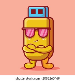 caricatura aislada de mascota de personaje de flashdisk fresco en estilo plano