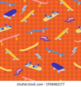 Cool Flashy Skateboards Vector Seamless Pattern