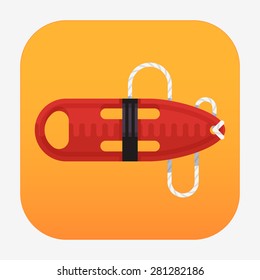 Cool flat design vector web or application icon on support, help and assistance with red torpedo rescue lifeguard buoy