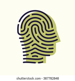 Cool flat line vector fingerprint human profile. Head symbol. Privacy and personal information protection with fingerprint scanning. Fingerprint in shape of man profile