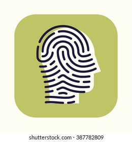 Cool flat line vector web icon on Fingerprint in shape of man profile. Head symbol. Privacy and personal account information protection with fingerprint scanning symbol